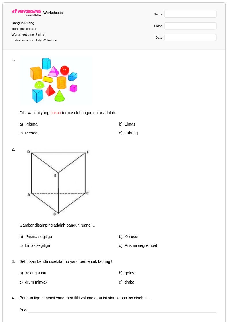 10 Contoh Soal Gambar 3 Dimensi Kelas 4 SD yang Sering Muncul dan Kunci Jawabannya