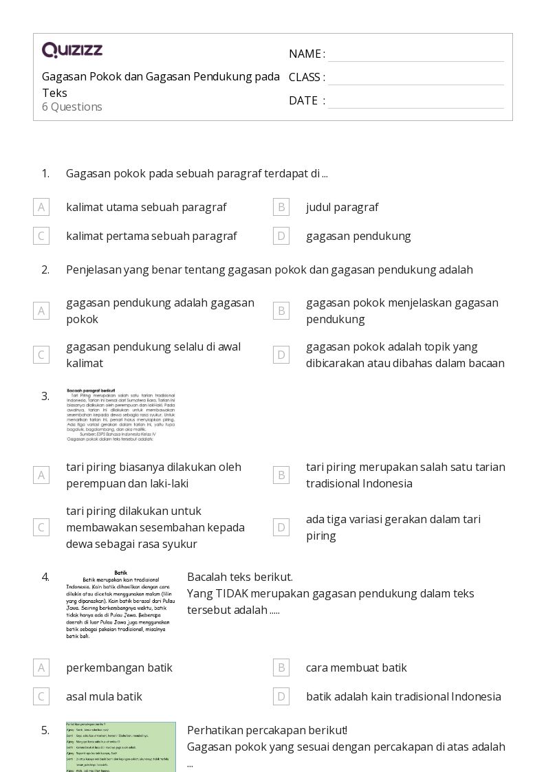 7 Contoh Soal Gagasan Pokok dan Gagasan Pendukung Kelas 4 yang Sering Keluar Saat Ujian