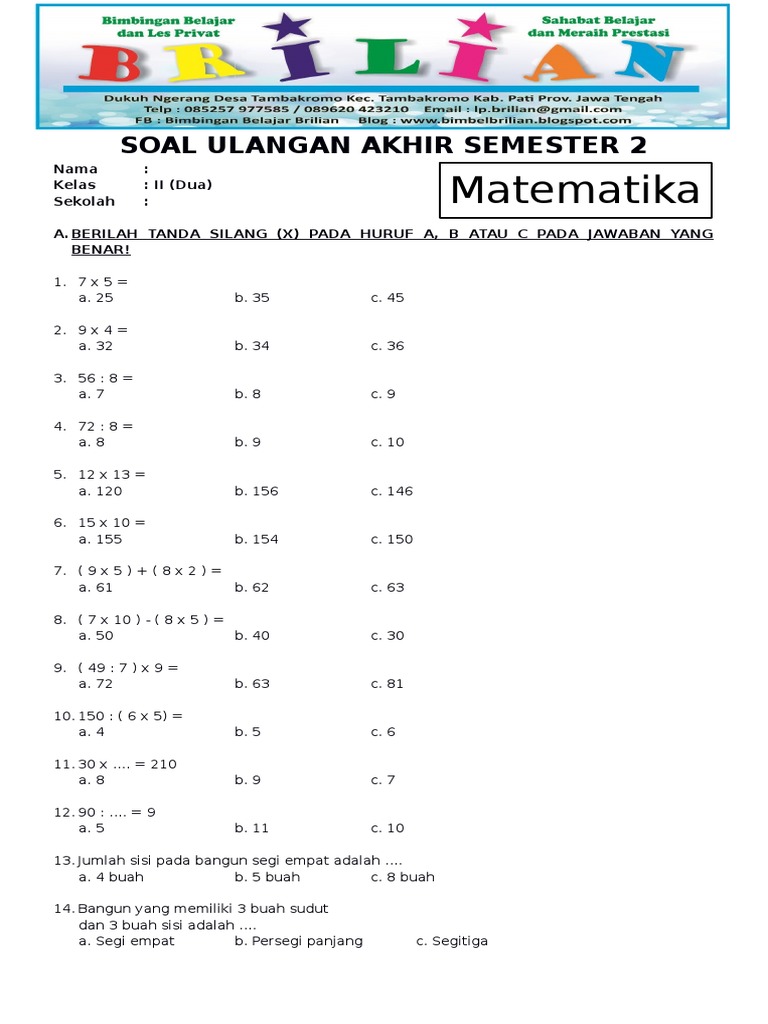 Menuju Akhir Semester Panduan Lengkap Contoh Soal UAS 2 Kelas 1 SD