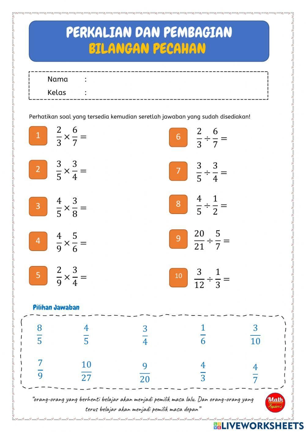 7 Rahasia Menguasai Contoh Soal Fraction untuk Kelas 4 SD dan Tabel Perkalian Agar Cepat Pintar