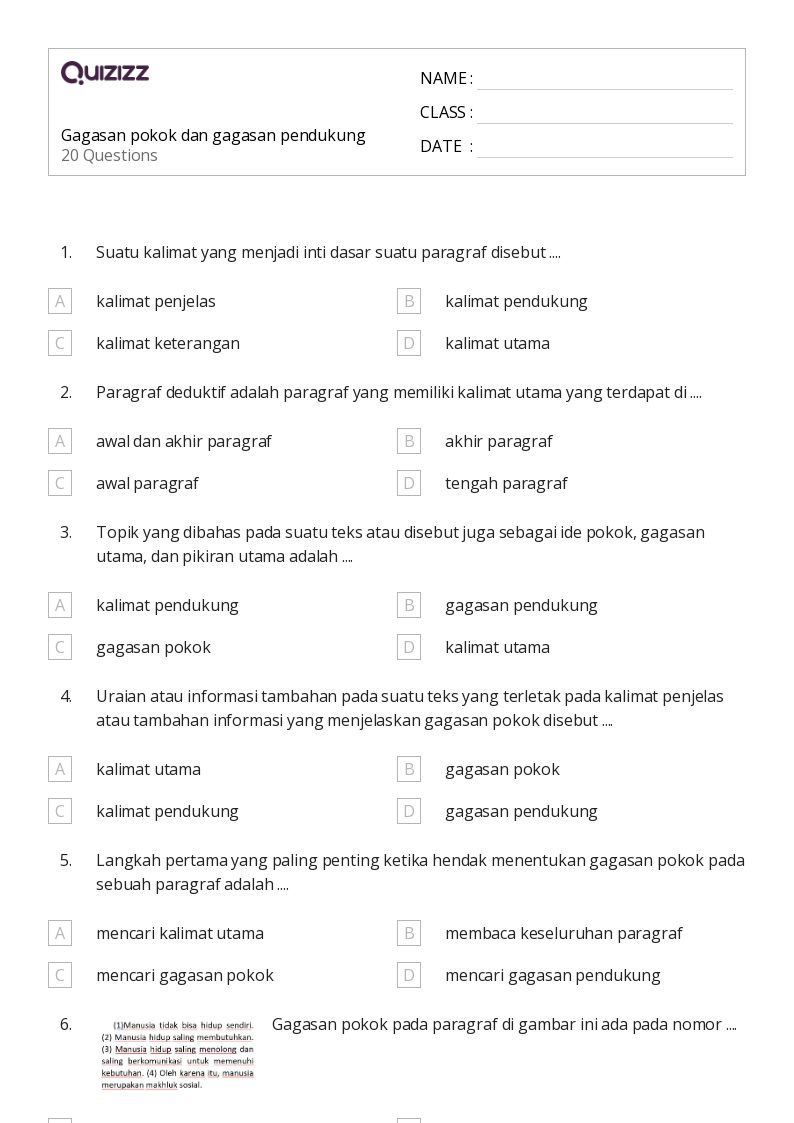 50 lembar kerja Mengidentifikasi Gagasan Utama dalam Nonfiksi untuk
