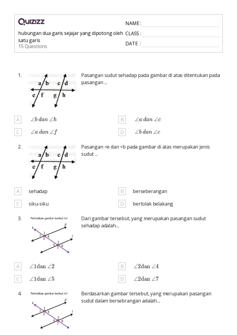 50 lembar kerja melintang garis sejajar untuk Kelas 9 di Quizizz