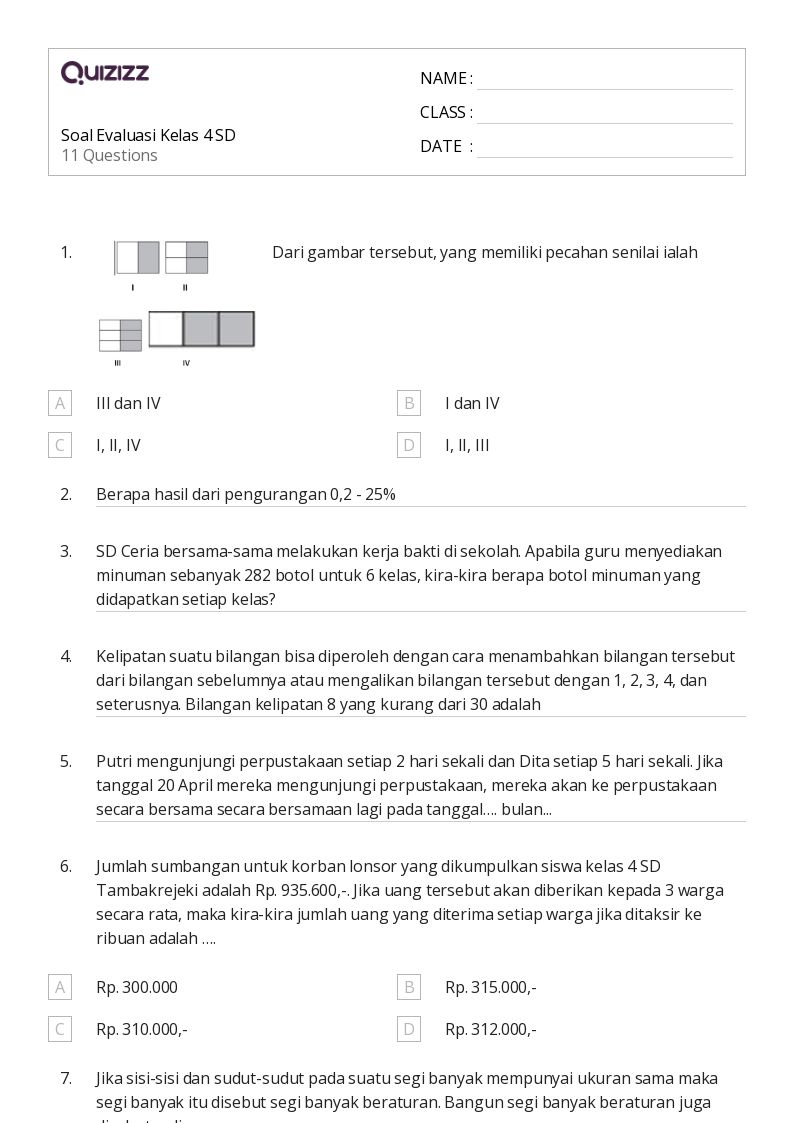 50 lembar kerja Pengurangan pada Garis Bilangan untuk Kelas 4 di