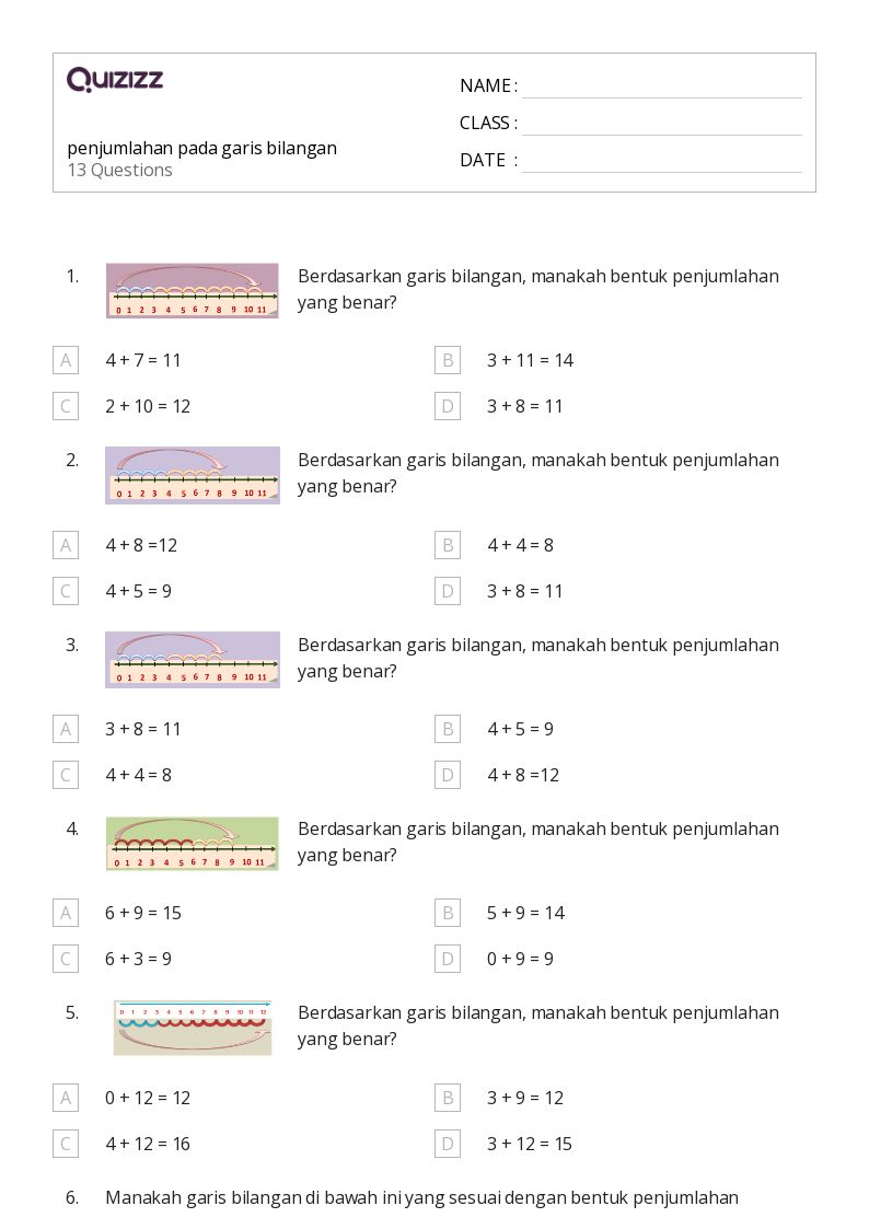 50 lembar kerja Penjumlahan pada Garis Bilangan untuk Kelas 2 di 50 lembar kerja Penjumlahan pada Garis Bilangan untuk Kelas 2 di