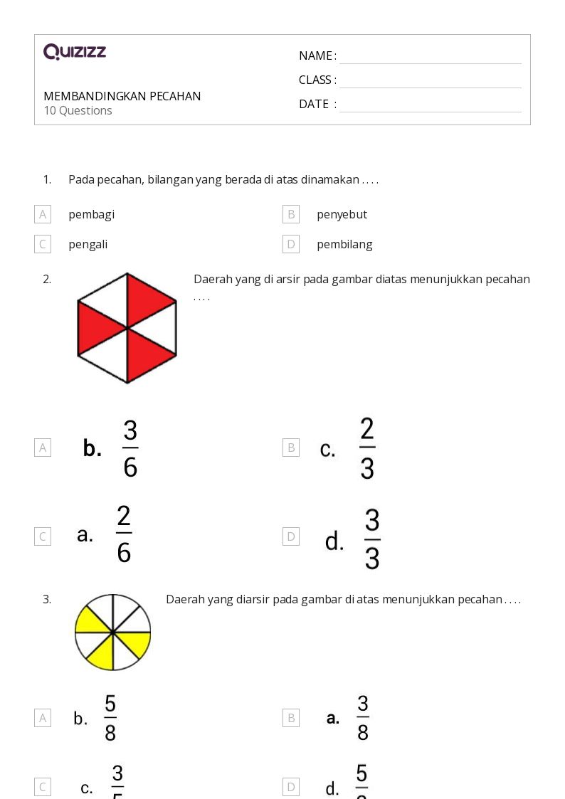 contoh soal membandingkan pecahan kelas 4