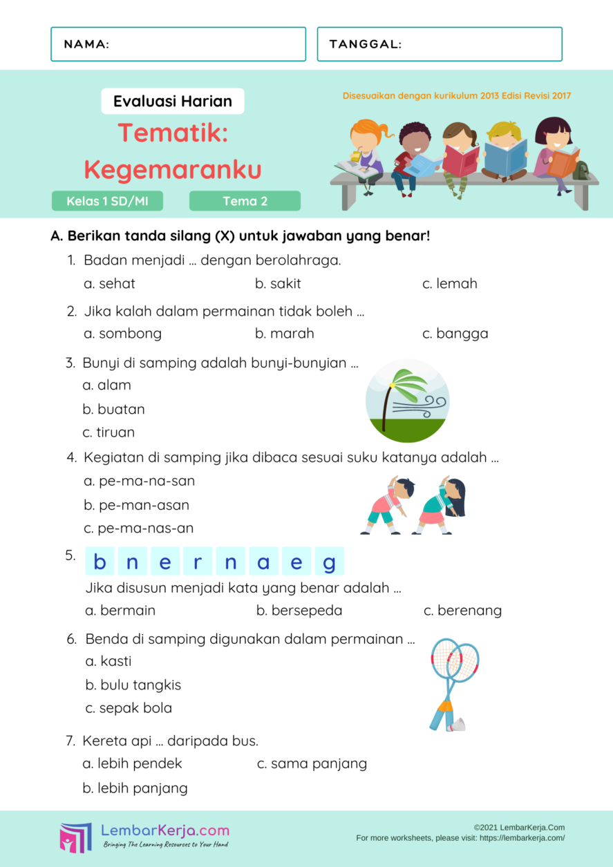 5 Contoh Soal Menjodohkan Kelas 1 Tema 2 Subtema 3 yang Wajib Dikuasai Anak