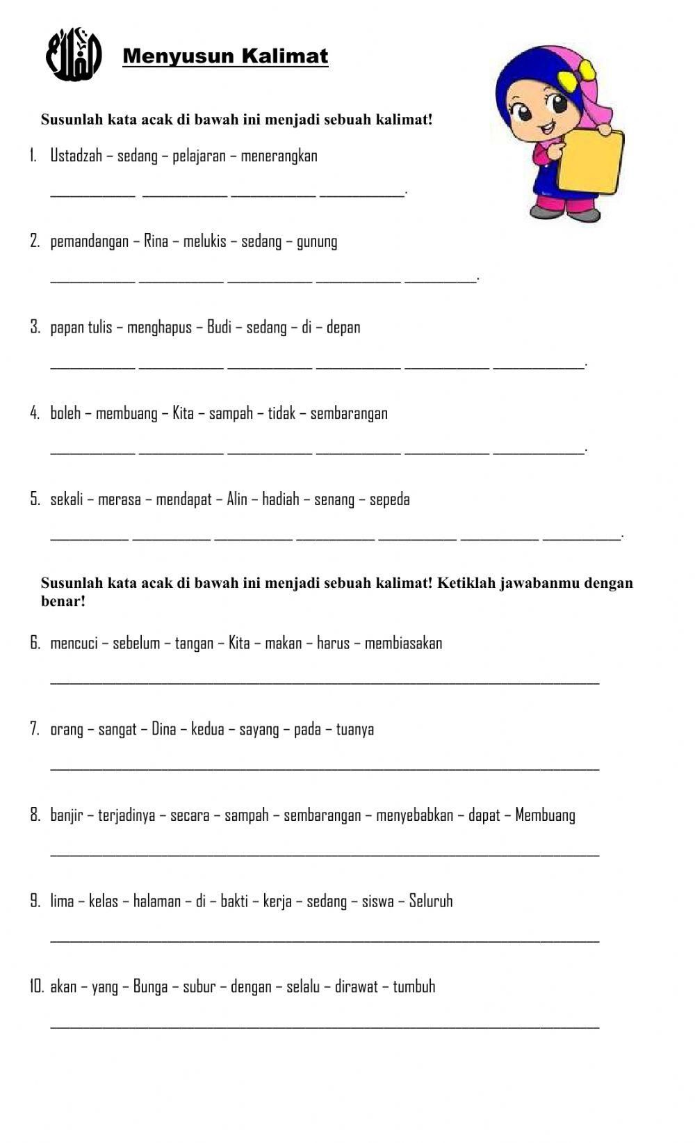 Menyusun kata menjadi kalimat worksheet Studio