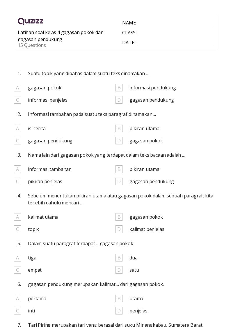 50 lembar kerja Mengidentifikasi Gagasan Utama dalam Nonfiksi untuk