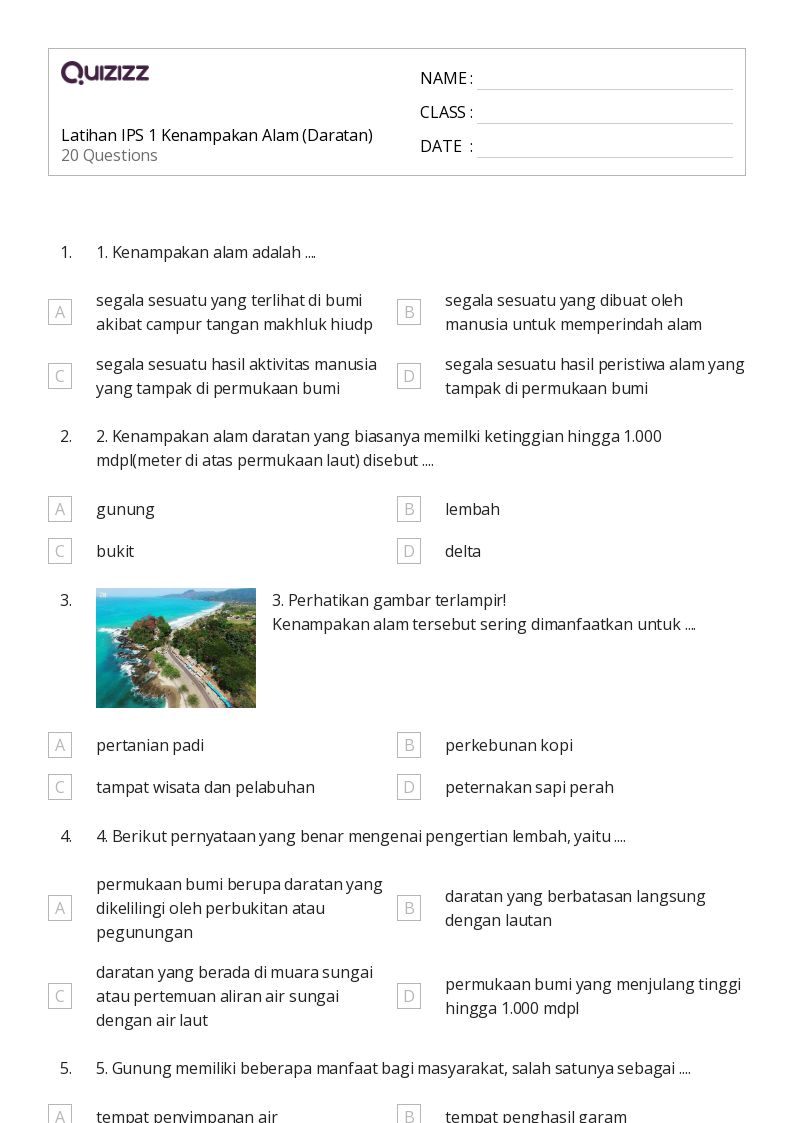 50 lembar kerja Aktivitas Alam untuk Kelas 4 di Quizizz Gratis